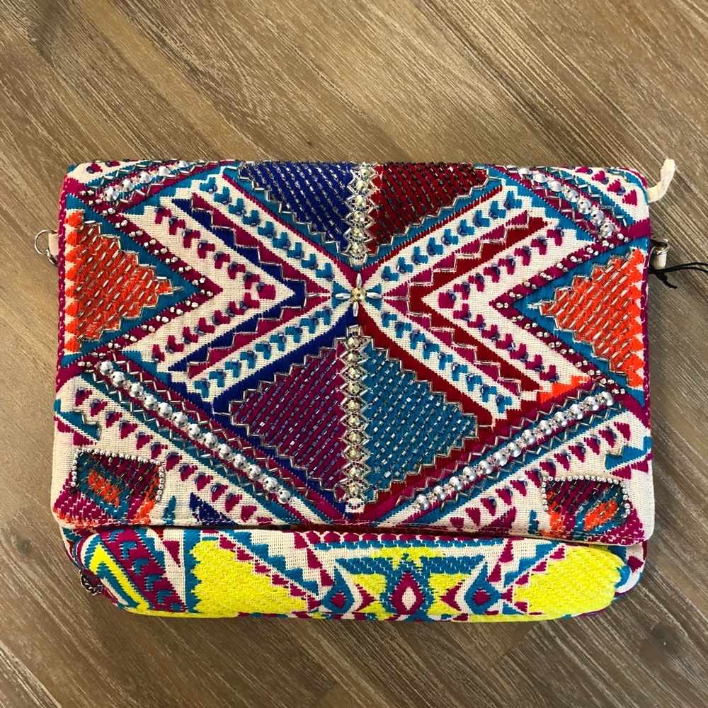 Idellebags Handbeaded multicolor clutch